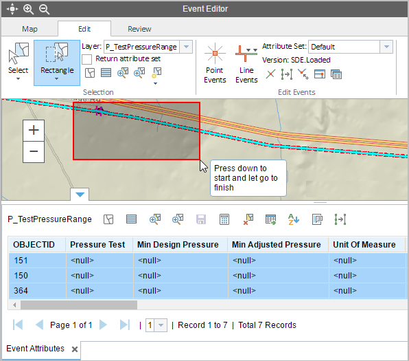 Selecting events by a bounding box